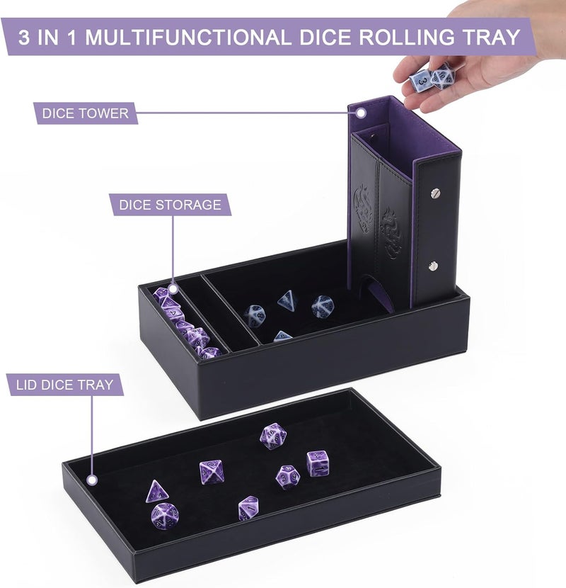 Magic Vosom DND Dice Tower and Tray Set with Non-Scratch Felt Lined Rolling and Velvet Surface - Folding Auto Dice Roller Dice Rolling Tower for RPG Board and Table Games - Image 2